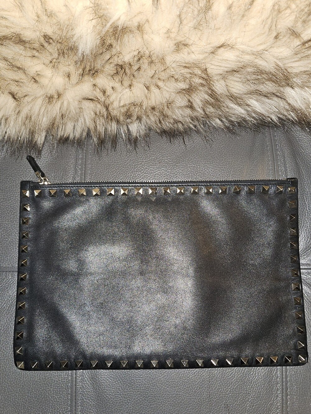 Valentino Garavani Black Studded Leather Zip Pouch